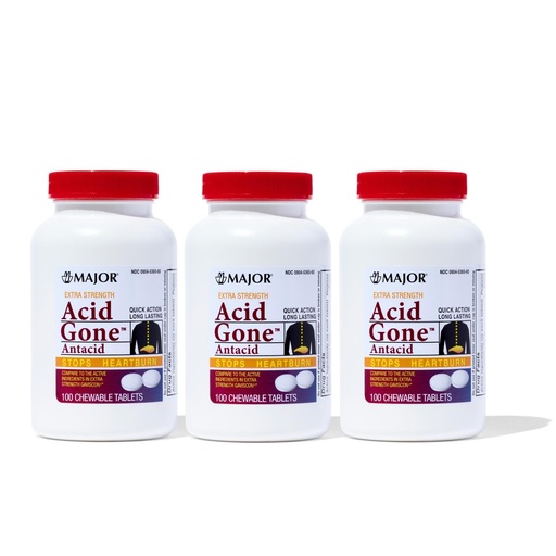 [BRSWIGYGOYHW2DTO] Major Acid Gone Extra Strength Antacid Chewable Tablets - Anti-Acid Relief - Acid Reflux Medicine for Adults - Upset Stomach, Acid Indigestion, and Heartburn Relief - Long-Lasting - 100 Count (3 Pack)