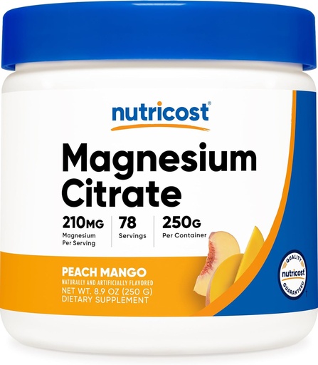 [BRSW2AIZO4PWMC3A] Nutricost Μαγνήσιο Κιτρικό Σκόνη (Peach Mango, 250 γραμμάρια)