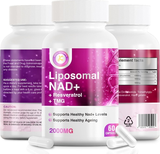 [BRSROHQODIJWAYD2] Pure NAD Resveratrol ja TMG, 2000mg, 3 in 1 Advanced Formula, Immune & Energy Support, Skin & General Health, 60 kapslit