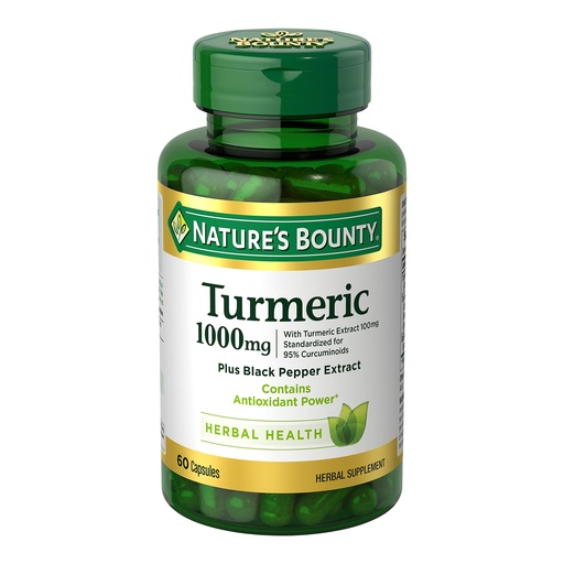 [BRSWGFQROQPGGD35] Nature's Bounty Turmeric with Black Pepper Extract, Supports Antioxidant Health, 1000mg, 60 Capsules
