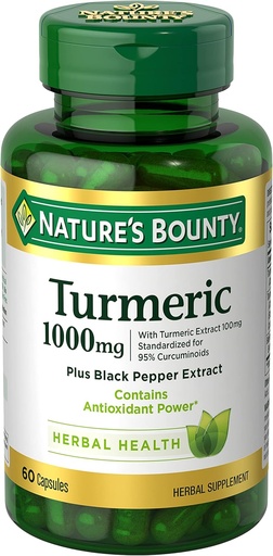 [BRSWGFQROQPGGD35] Turmérica de recompensa de la naturaleza con extracto de cobre negro, apoya la salud antioxidante, 1000 mg, 60 cápsulas