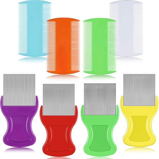 [BRSWGALRPJYRUAD6] Maitys 8 Pieces Flea Lice Combs Double Sided Lice and Nit Removal Hair Grooming Plastic and Metal Comb for Humans Pets(3.5 x 2 Inch, 3.54 x 1.57 Inch,Orange, Blue, Purple, White)