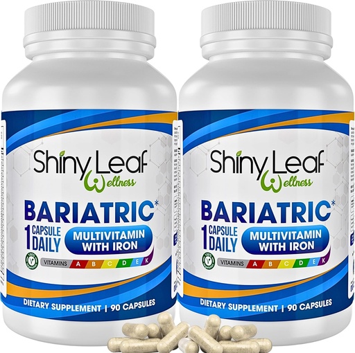 [BRSWGCY2PMDWOHLF] Shiny Leaf Bariatric Multivitamin with Iron - 45 mg for Gastric Bypass, Sleeve Gastrectomy, Roux-en-Y, Duodenal Switch - 22 Vitamins & Minerals, ASMBS Compliant, Vegetarian, Made in USA, GMP, 180 Ct.