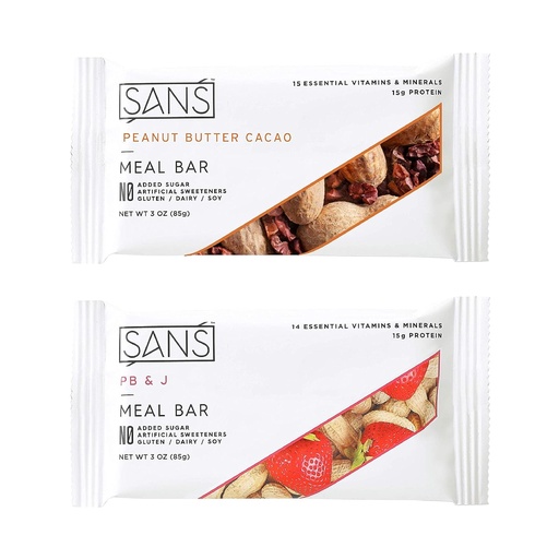 [BRSWYYLYCAFA2YA3] SANS Meal Replacement Protein Bar | All-Natural Nutrition Bar With No Added Sugar | Dairy-Free, Soy-Free, and Gluten-Free | Essential Vitamins and Minerals (Peanut Butter Lovers, 12 Pack)