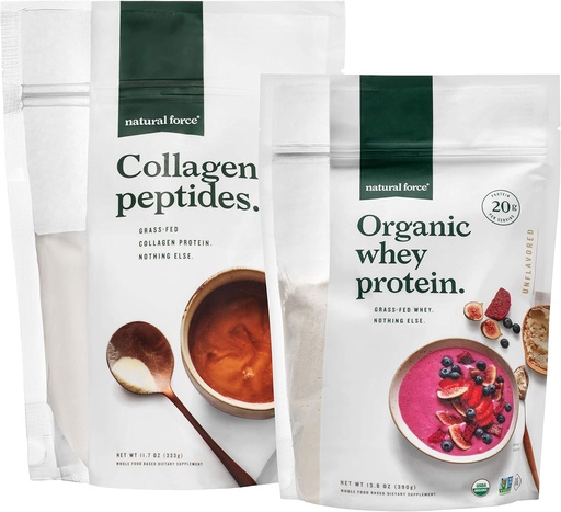 [BRSWYHQNDINRQH3H] Natural Force Clean, Grass Fed Collagen Peptiden + Unflavored Biologische Wei Proteïne Bundle 