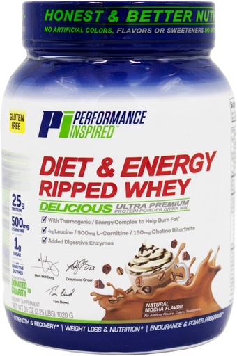 [BRSWECQNBUNAYYLH] Performance Inspirado Nutrition Ripped Whey Protein – 25G Protein – 4G Leucina – L-Carnitina – Extrato de chá verde – Mocha – 2,25 lbs