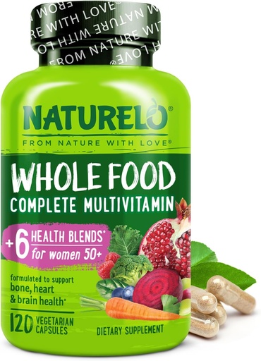 [BRSWECQZC4AW2EI7] NATURELO Whole Food Multivitamin for Women 50+ (Iron Free) with Vitamins, Minerals, & Organic Extracts - Supplement for Post Menopausal Women Over 50 - No GMO - 120 Vegan Capsules