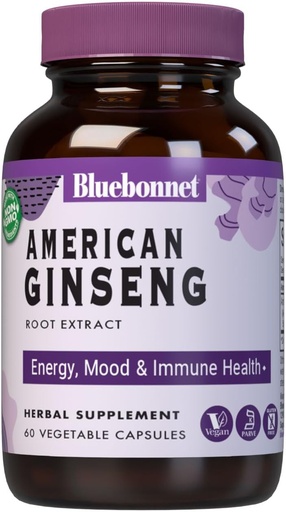 [BRSWIYYOBIBGKEA3] BlueBonnet American Ginseng Root Extract Dodatek, 60 Počet