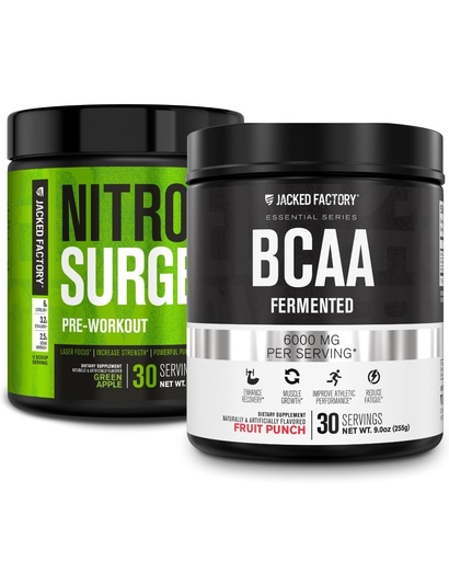 [BRSRMAQKCB7REH3H] Jacked Factory Nitrosurge Pre-Workout in Green Apple & BCAA in Fruit Punch for Muscle Building and Recovery