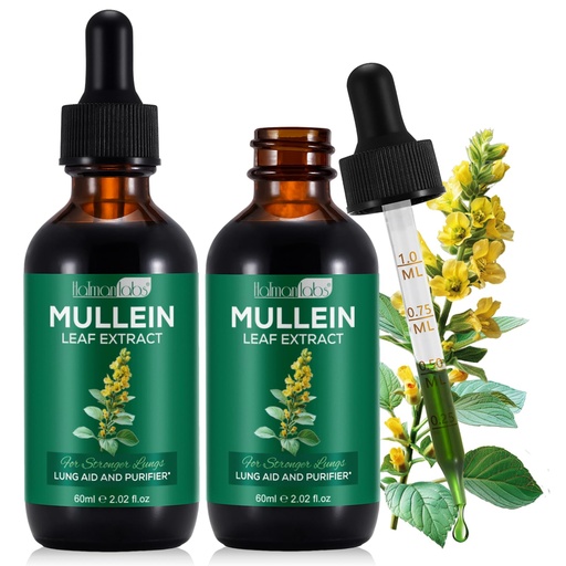 [BRSRAFLRCMCQACL2] Mullein Leaf Extract for Lungs, Mullein Drops for Lungs, Support Lung, Respiratory Function for Healthy Breathing, Improvement in Pulmonary Function, Natural & Safe Supplement (2 PC)
