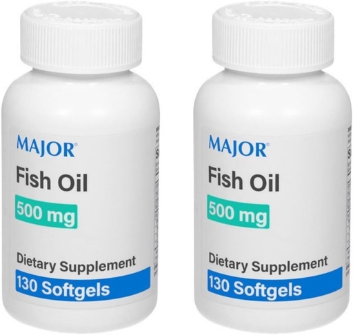 [BRSWKGT5AR4AOCY3] MAJOR Fish Oil 500mg Softgels - Omega-3 Fish Oil Supplement - Dietary Supplement - 130 Count (2 Pack)