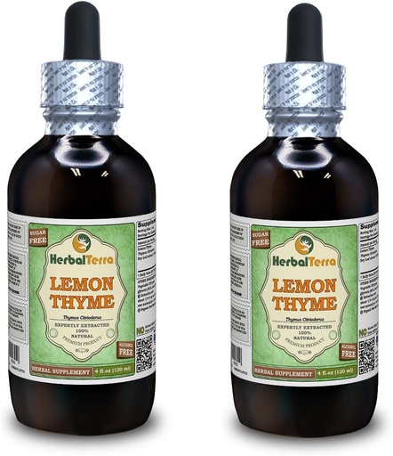 [BRSWGHYRPIIRGDTP] Lemon Thyme (Thymus x Citriodorus) Glycerite, Organic Dried Herb Alcohol-Free Liquid Extract (Brand Name: HerbalTerra, Proudly Made in USA) 2x4 fl.oz (2x120 ml)