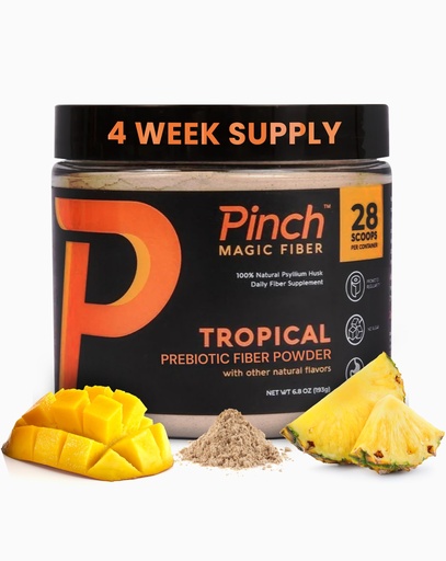 [BRSRAFIQCAORSYLA] Pinch Magic Sugar Free Fiber Powder – Light Tropical Flavor Psyllium Husk with Bromelain & Vitamins C & D – Vegan, Gluten-Free, Clean Label, USA-Made, GMP-Certified – 28-Day Supply