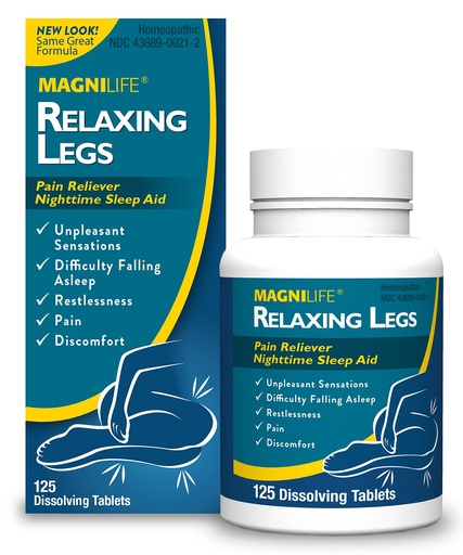 [BRSWKGAIOJ5AG3AZ] MagniLife Relaxing Legs Sublingual Tablets, 125 Count, Quick-Dissolving Homeopathic Pain Reliever & Nighttime Sleep Aid, Helps Calm Restless Legs, Discomfort & Sleepless Tossing