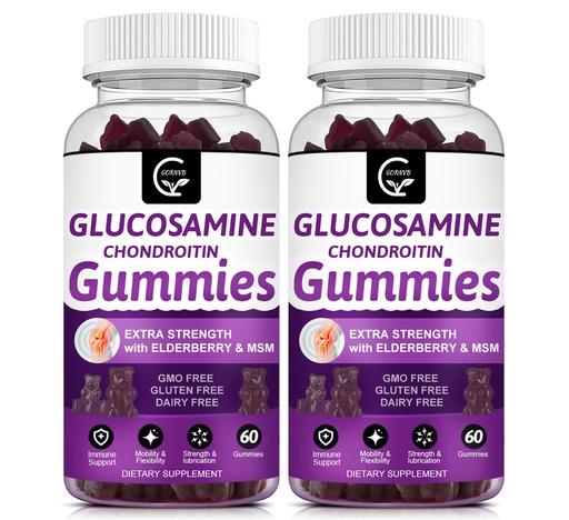 [BRSRMAYKBUNR6ETK] GORNVB Glucosamine Chondroitin Gummies with MSM & Elderberry Extra Strength - Flexibility Support, Antioxidant Immune Support Supplement for Adults, Men & Women - 60 Chondroitin Gummies (2 Pack)