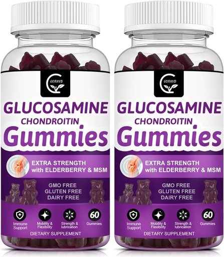 [BRSRMAYKBUNR6ETK] Glukozamín Chondroitín Gummy s extra silou MSM a bazy - Flexibility Support, Antioxidant Immune Suplement for Adults, Muži a ženy - 60 Chondroitín Gummies (2 balenia)