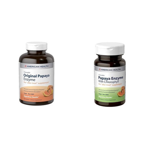 [BRSRAYAKDJ7RS2AZ] American Health Papaya Digestive Enzyme Chewable Tablets Bundle - Original 600 Count and with Chlorophyll 100 Count