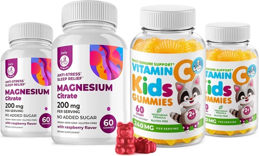 [BRSRMCTYDIAREF3V] Vitamin C Gummies 120 count for Kids & Adults 240 mg and Magnesium 200 mg Gummies - Immune Support Low-Sugar Chewable Gummy Vitamins for Toddlers with Magnesium Calm Chews for Kids & Adults Sugar-Free