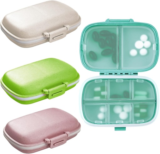 [BRSRMAQ2BBYQA2Y2] 4PCS Travel Pill Organizator, 8 Komory Przenośny Pill Case, Małe Pudełko na Pocket Purse Przenośny pojemnik na witaminy (zielony + niebieski + różowy + Beige)
