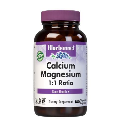 [BRSWIYQTPJ5GODQV] Bluebonnet Calcium Magnesium 250 mg 1:1 Ratio Daily Bone Health Vegan Calcium Supplements for Women & Men - Non-GMO, Kosher, Gluten-Free, Soy-Free, Dairy-Free Bone Supplement - 180 Vegetable Capsules