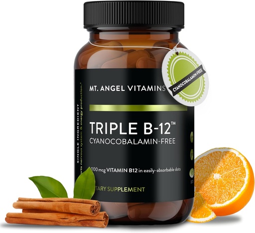 [BRSWI2YFDMCBYCD2] Mt. Angel Vitamins - Triple B-12 Dots | Fast-Dissolving Dots, Blend of Methylcobalamin, Adenosylcobalamin & Hydroxocobalamin, Supports Energy and Nervous System Health – 60 Dots