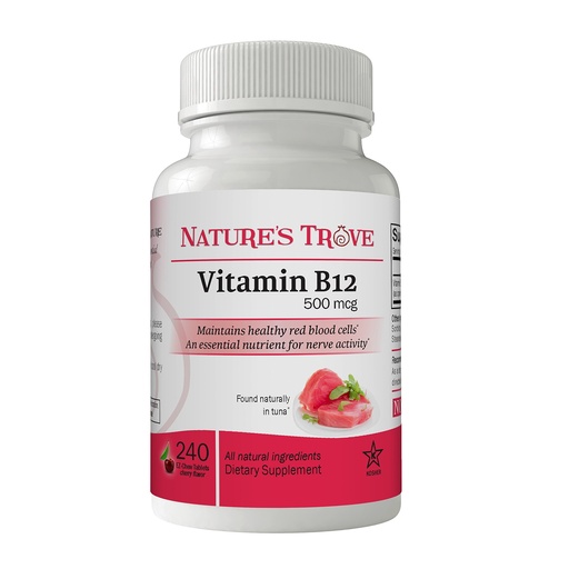 [BRSWKGY3BYEBYCT2] Vitamin B12 500 mcg by Nature's Trove - 240 EZ Chew Tablets Cherry Flavor