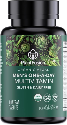 [BRSROAAPOUJQG236] PlantFusion Organic Multivitamin for Men - One Daily Food Pool Men's Multivitamin - טבעוני, non-GMO, Gluten Free & Milk Free - 60 טבליות (2 חודשים אספקה)