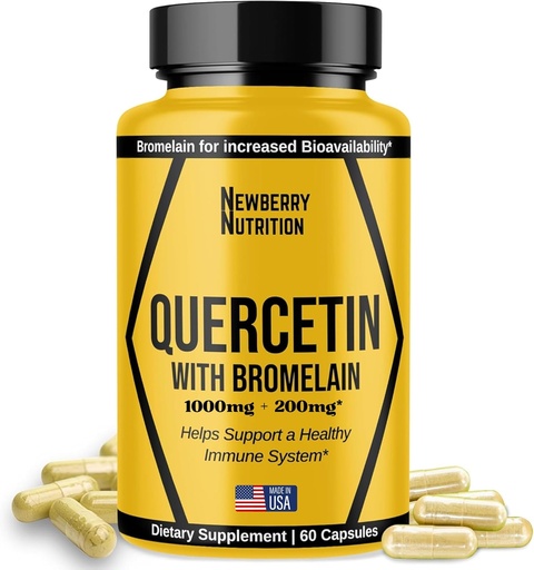 [BRSRAHANCICQEGQ4] Quercetin with Bromelain Supplement 1200mg, Quercetin 500mg Capsules, Helps Support Healthy Immunity, Potent Antioxidant, 60 Count