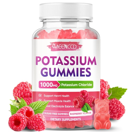[BRSRAHY6OEOWGDLK] Potassium Gummies, Potassium Chloride for Adults, Sugar-Free Potassium Supplement Gummies Support Electrolyte Balance for Women & Men, Raspberry Flavor, 60 Count