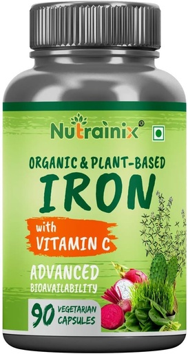 [BRSW2ZIRCUDWOYDA] Organic Iron Supplement with Vitamin C, Beetroot, Spinach leaves for Red Blood Cell Function - 90 Vegetarian Capsules
