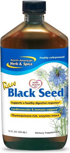 [BRSWIZYRBABGCCTC] NORTH AMERICAN HERB &amp; SPICE Black Seed Oil - 12 fl oz - Digestive &amp; Immune Support - Contiene Oreganol P73 Oregano Oil &amp; Rosemary Oil - Non-GMO - 72 Servings