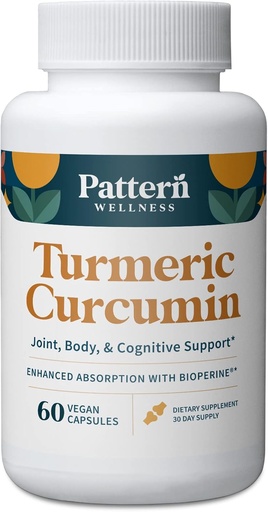 [BRSW2HT4AADRYADH] Pattern Wellness Turmeric Curcumin – 1300mg – 95% Curcuminoides con BioPerine® Black Pepper – Conjunto, Cognitivo &amp; Immune Support – Non-GMO, Gluten Free – 60 cápsulas