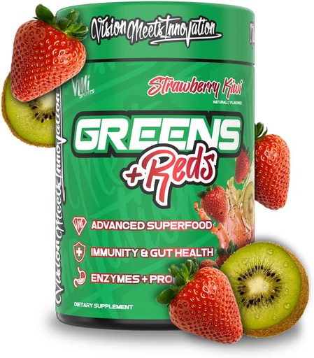 [BRSROYYZCR7GM3DV] VMI Sports Greens + Reds Advanced Superfood Immunity and Gut Health | Enzymes & Probiotics | 30 Servings (Strawberry Kiwi)