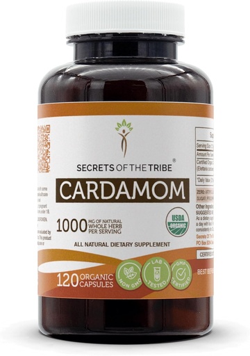 [BRSRMZQCAQMQAETK] Secrets of the Tribe Cardamom USDA Organic Capsules | Certified Organic Vegetarian Capsules, Herbal Dietary Supplement | Elettaria cardamomum Dried Pod (120 Count)