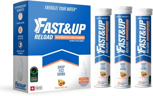 [BRSROGILDMPQYAD5] FAST&UP Reload – Instant Hydration and Electrolytes Replenishment - Saver Multipack - 60 Effervescent Tablets (Peach Ice Tea)