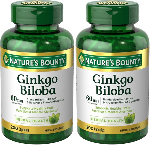 [BRSRAY34OJ4BAFD6] Nature's Bounty Ginkgo Biloba, Supports Healthy Brain Function, Herbal Supplement, 60 Mg, 200 Capsules (Pack of 2)