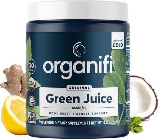 [BRSWIHYIBUGB6DTU] Organifi Green Juice - Powder Supplement with Organic Spirulina, Ashwagandha, and Chlorella - Helps Achieve Fitness Goals and Reduce Cortisol Levels, 30-Day Supply