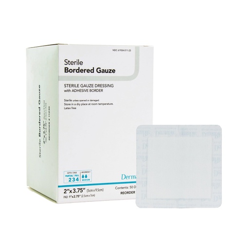 [BRSWGFIDC4NGEETX] DermaRite's Sterile Bordered Gauze Dressing with Adhesive Border - Flexible Non-Linting Material, First-Aid, Individually Packaged - 2 in. x 3-3/4 in., 1 Count, 50 Packs, 50 Total