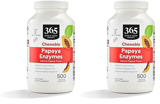 [BRSRAGT7B54B6G3F] 365 by Whole Foods Market, Papaya Enzymes, 500 Chews (Pack of 2)