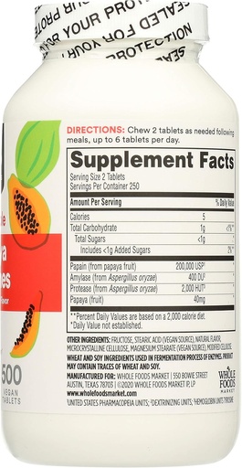 [BRSRAGT7B54B6G3F] 365 do Whole Foods Market, Papaya Enzymes, 500 Chews (Pack of 2)
