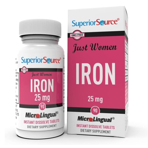 [BRSWIGQROEIAEHI5] Superior Source Just Women - Iron 25 mg, (Ferrous Fumarate), Under The Tongue Quick Dissolve MicroLingual Tablets, 90 Count, Easily Absorbed, Assists Red Blood Cell Formation, Non-GMO