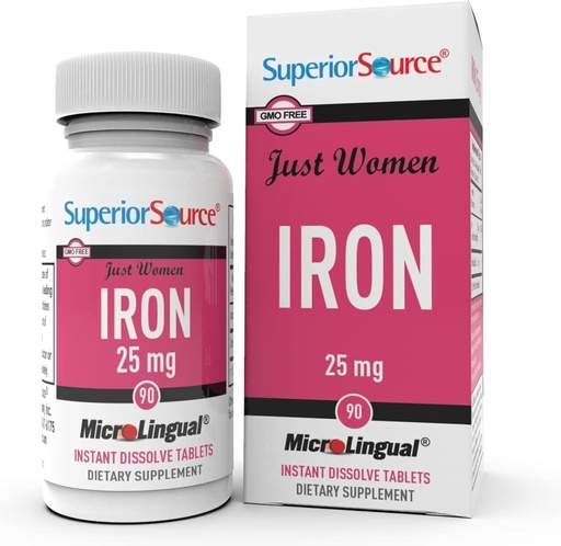 [BRSWIGQROEIAEHI5] Superior Source Just Women Iron 25 mg - Geležies fumarate Addition for Women - Geležies papildas Palaiko bendrą sveikatą - Formulės Pagalba prieš virškinimo trakto diskomfortas - 90 Momentinis Ištirpinti tabletės