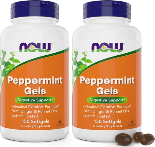 [BRSROBA2B4FAMFDV] Now Peppermint Gels with Ginger Oil and Fennel Oil, 150 Softgels (Pack of 2), Enteric Coated