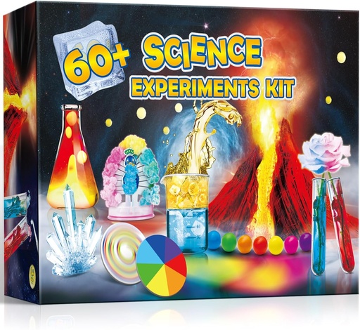 [BRSRMBIDOIBRMDI6] UNGLINGA 60+ Science Experiments Kits for Kids, Boys Girls Toys Gifts, Science Lab S.T.E.M Activities Educational Project with Chemistry Set, Erupting Volcano, Color