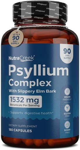[BRSW2BI7PN5BEHTG] Psyllium Complex | 11-Ingredient Psyllium Husk Capsules with Psyllium Powder, Slippery Elm & Ginger to Cleanse & Support Digestive System Health | 180 Capsules