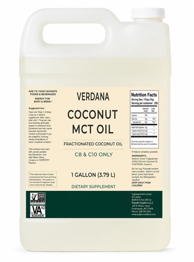 [BRSWY234PIPB6GT5] Verdana MCT Oil, Fractionated, 100% from Coconut - 1 Gallon - Kosher Food Grade, Vegan, Non-GMO - Great for Keto and Paleo Diet (128 Fl Oz)