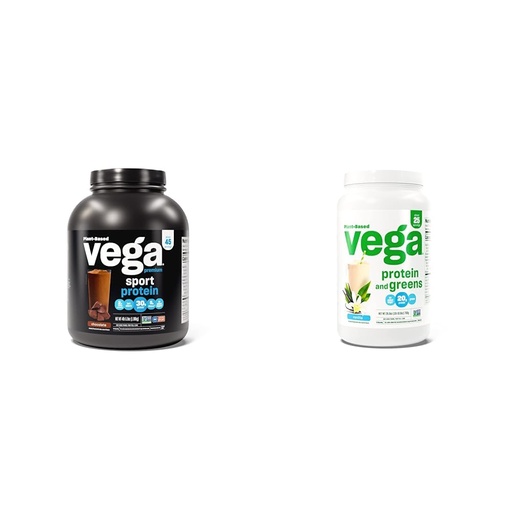 [BRSROBQCCAJR4CQ4] Vega Sport Premium Vegan Protein Powder Chocolate(45 Servings) 30g Plant Based Protein & Protein and Greens Protein Powder, Vanilla - 20g Plant Based Protein Plus Veggies