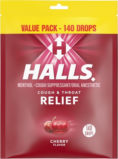 [BRSROYYNBB5RY3TU] Halls Relief Cherry Cough Drops, Value Pack, 140 Drops