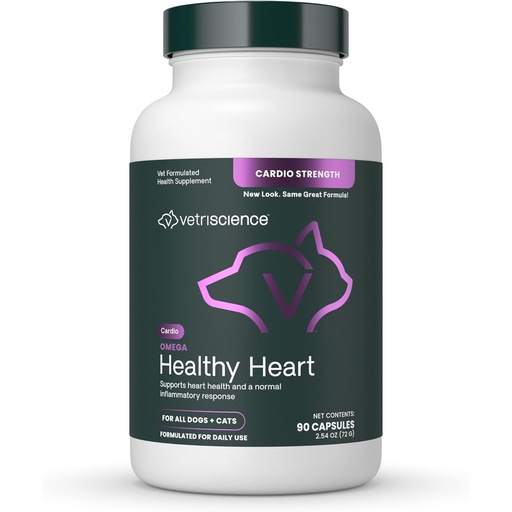 [BRSWIY34BIDGYDLM] VetriScience Omega Healthy Heart Easy-Open Capsules, Cardio Strength Taurine and Omega-3 Supplement for Dogs and Cats, Heart Support Supplement for Pets, 90 Count