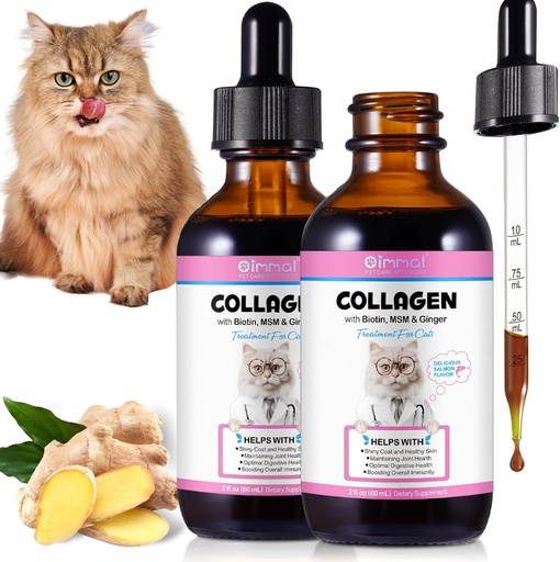 [BRSRAAT2CR4BYCTA] 2Pack flüssiges Kollagen für Katzen, Kollagen für Katzen 2 fl.oz, Haut- und Mantelergänzung für Katzen, Itch Relief für Katzen mit Allergien, mit Bovine Collagen, Biotin, MSM, Ginger, Collagen für Katzentropfen